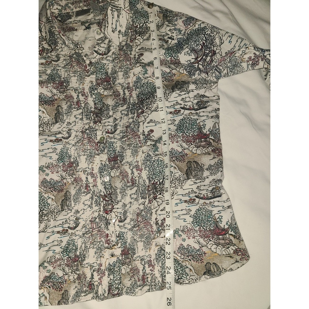 Chico's Asian Landscape Print Button Up Shirt Women Size M Long Sleeve Collared - Picture 8 of 13